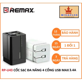 Cốc sạc nhanh đa năng remax wanfu rp-u43 4 cổng usb max 3.4a