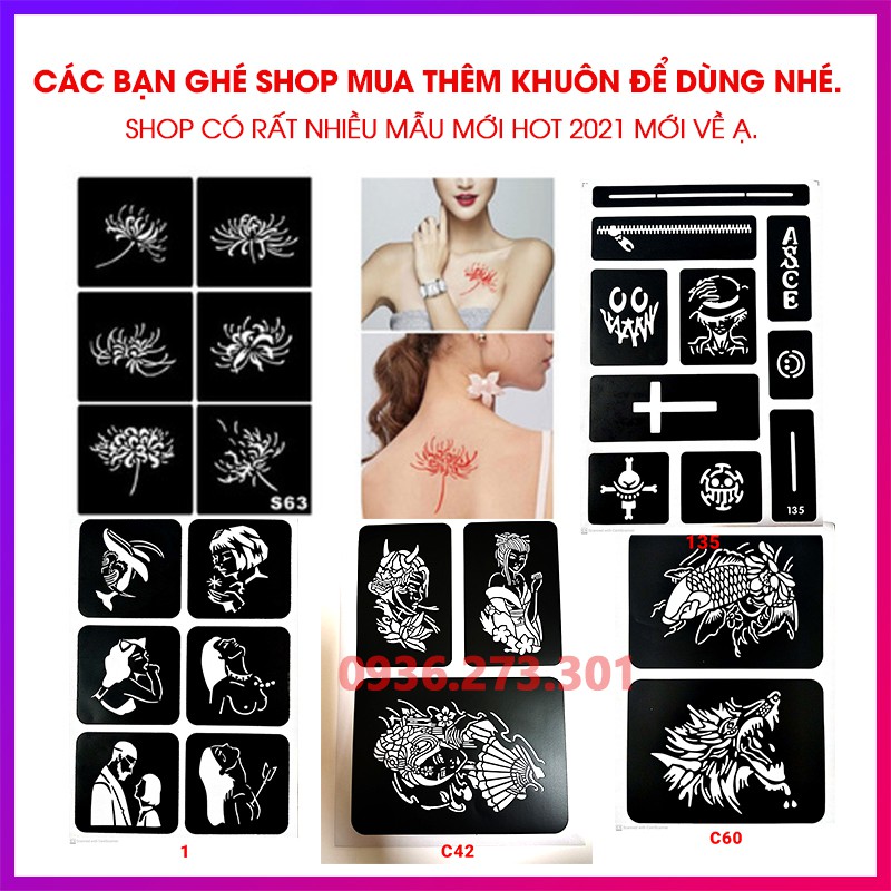 Khuôn Tattoo hình hoa hồng, đôi môi, trái tim mã K19