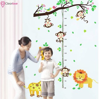 Decal Dán Tường Đo Chiều Cao Cho Bé Hình Hươu Khỉ Ngộ Nghĩnh