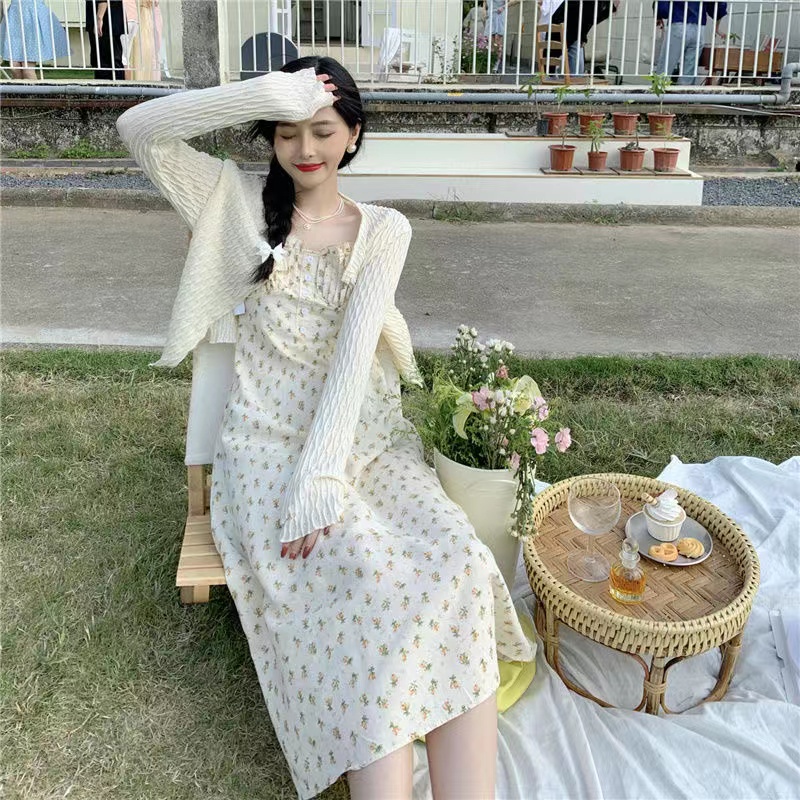 Váy hoa nhí 2 dây dáng dài tiểu thư Phong cách ngọt ngào thời trang hàn quốc cho nữ