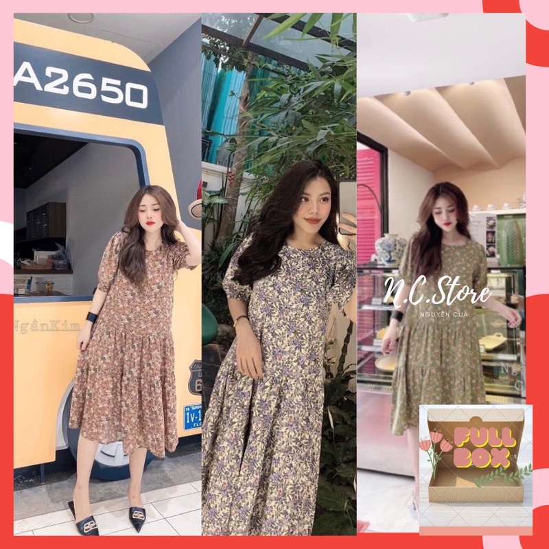 Đầm Hoa Nhí Ren Dáng Suông Maxi Dễ Thương 5 màu
