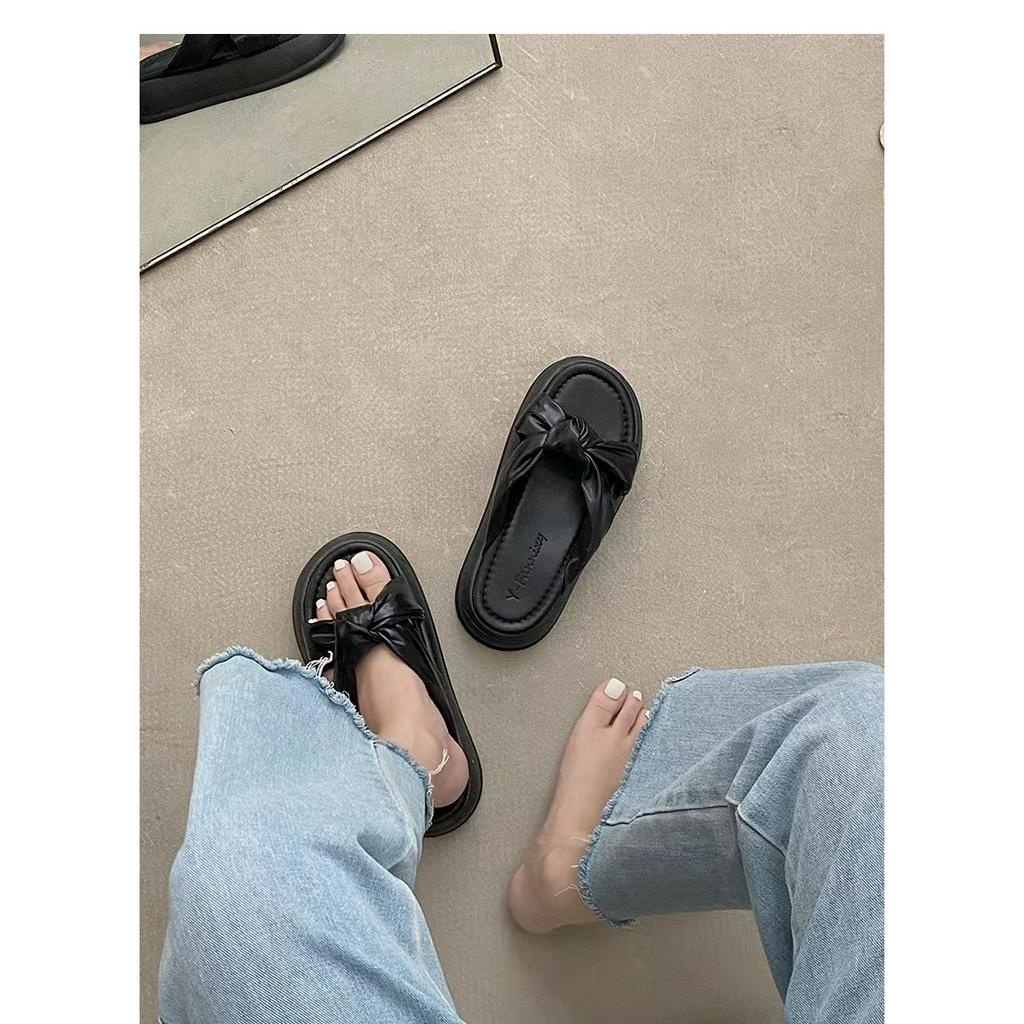 Dép Quai Chéo Đế Dày 4.5cm Màu Đen / Trắng / Vàng Phong Cách Hàn Quốc Thời Trang Mùa Hè 2023