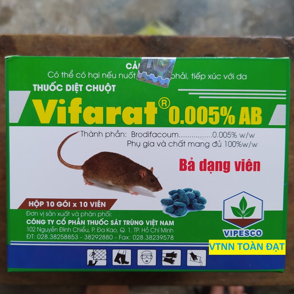 Thuốc Diệt Chuột VIFARAT 0.005%AB (gói 10 viên), thuốc diệt chuột dạng bả viên