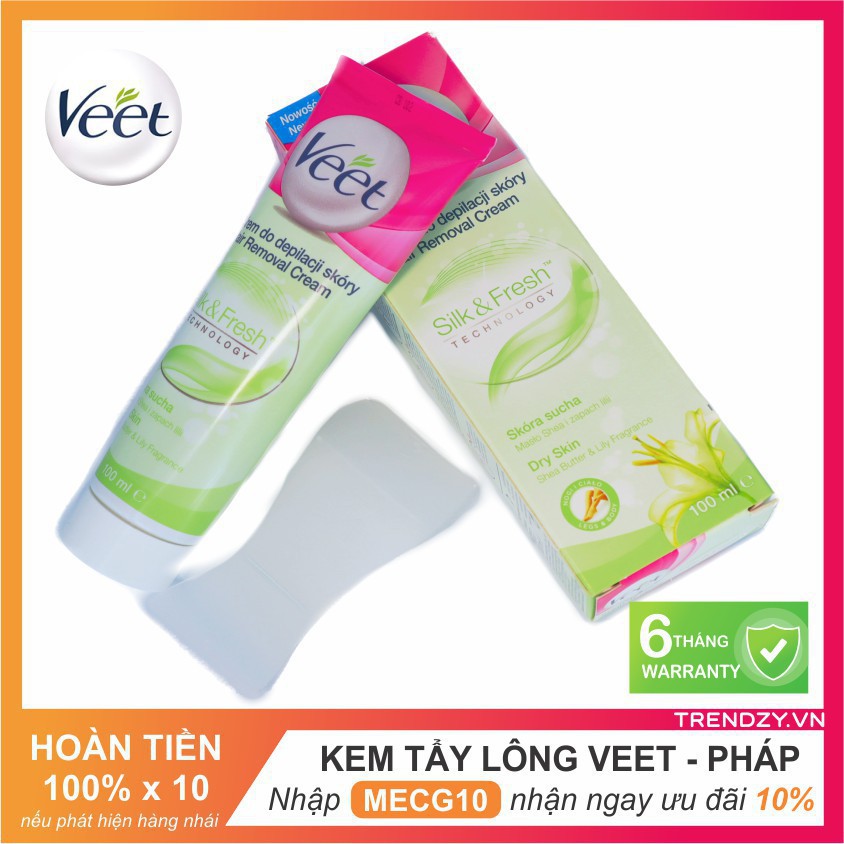 [Ưu đãi 10%] Kem tẩy lông Veet 100ml dành cho da khô - Nhập khẩu Pháp | Tẩy lông vùng kín - Dành cho da bị kích ứng