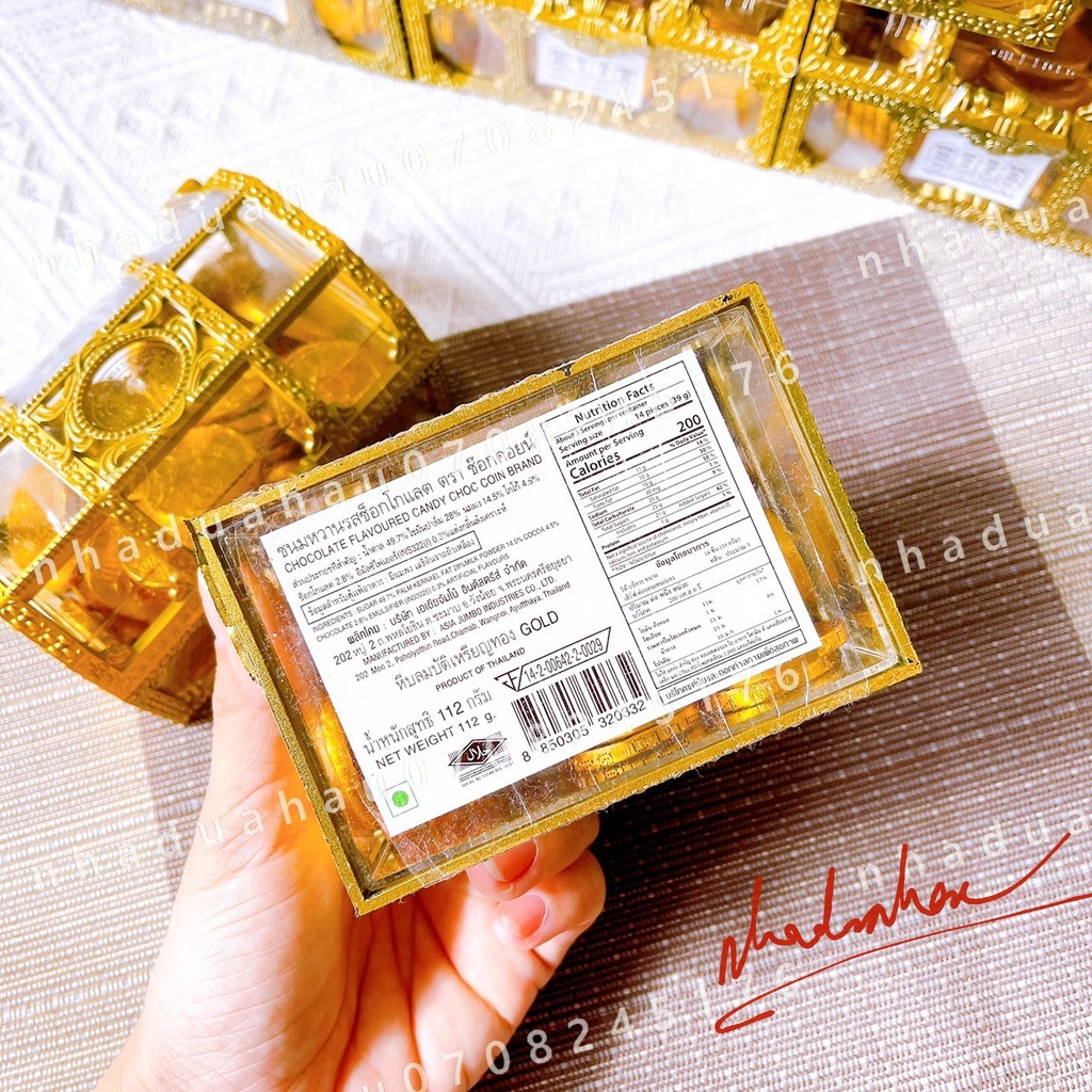 Một hộp sô cô la hình đồng vàng/rương vàng Thái Lan hộp xịn 112gam