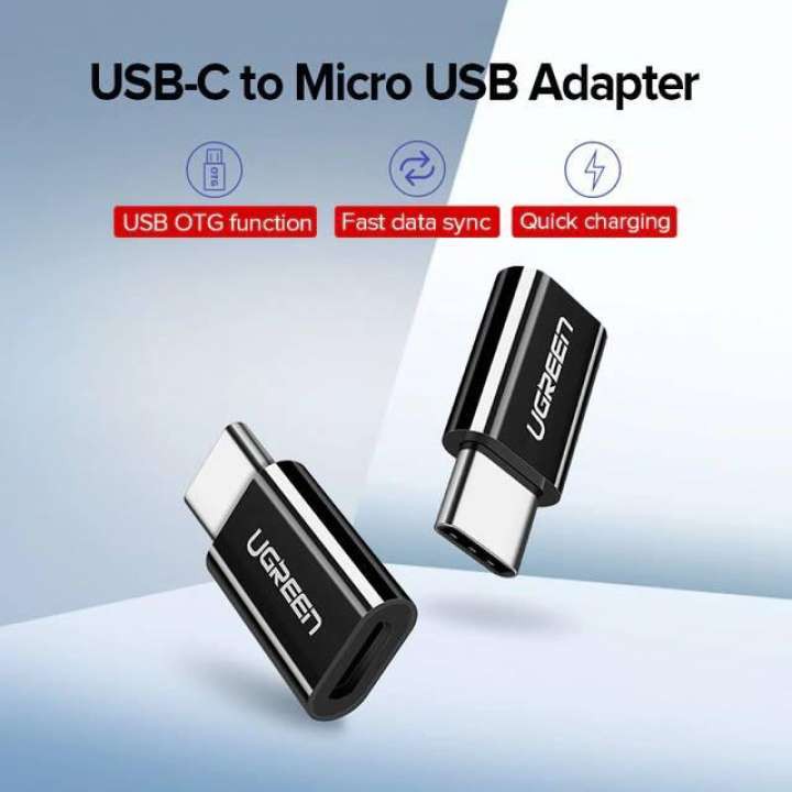 Đầu chuyển Micro USB sang USB type C, kích thước 18*13*6,6mm UGREEN US157