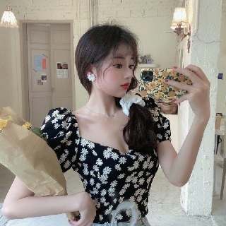 🐺Áo kiểu hoa cúc nơ sau