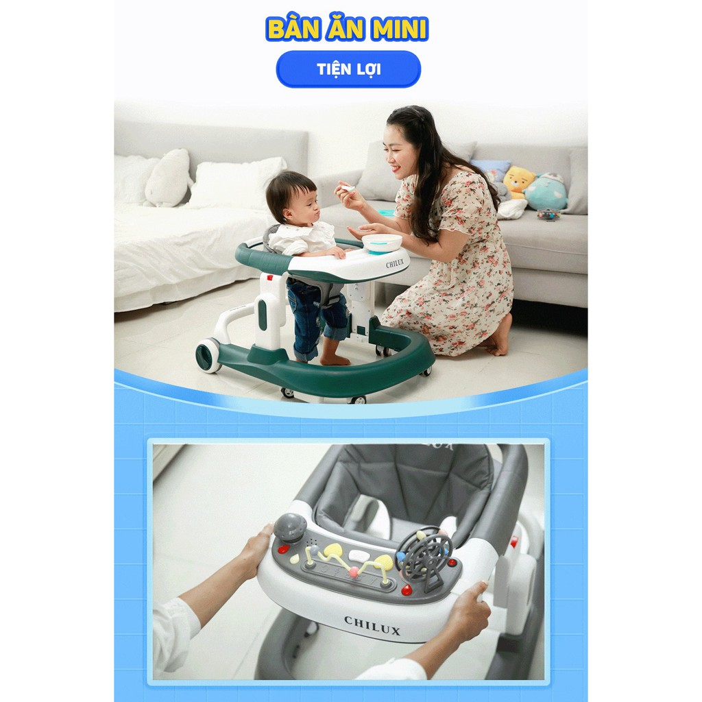 Xe tập đi cho bé gấp gọn có nhạc CHILUX Walk S chữ U màu xám - hồng - xanh dương - đen - xanh rêu - đỏ - CAYABE