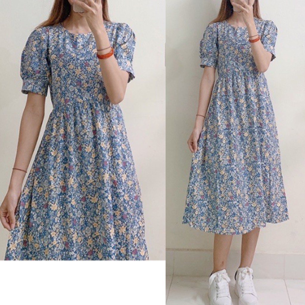 Váy babydoll hoa marry kiểu mới dáng tiểu thư, đầm hoa vintage cộc tay có thắt nơ eo, đầm nữ dự tiệc dáng đẹp -CKV9005 | BigBuy360 - bigbuy360.vn