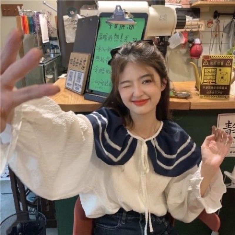 Freeship - Áo sơ mi cổ bánh bèo 2 màu dễ phối đồ | BigBuy360 - bigbuy360.vn