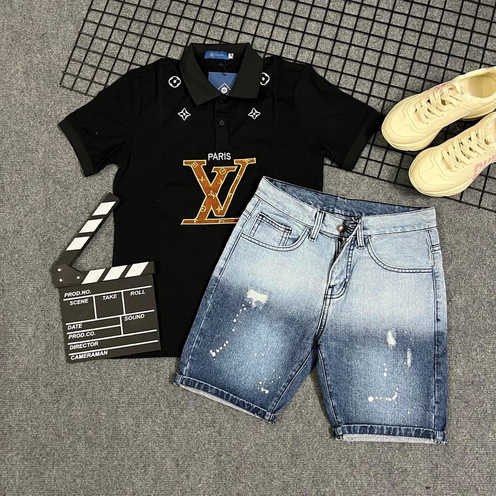 Quần short jean nam short ngắn chất bò cao cấp thêu phối mẫu mới chuẩn đẹp như hình