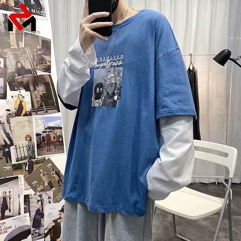 Áo Thun Tay Dài Giả Hai Lớp Phong Cách Âu Mỹ Thời Trang Cho Nam 3 Màu Lựa Chọn