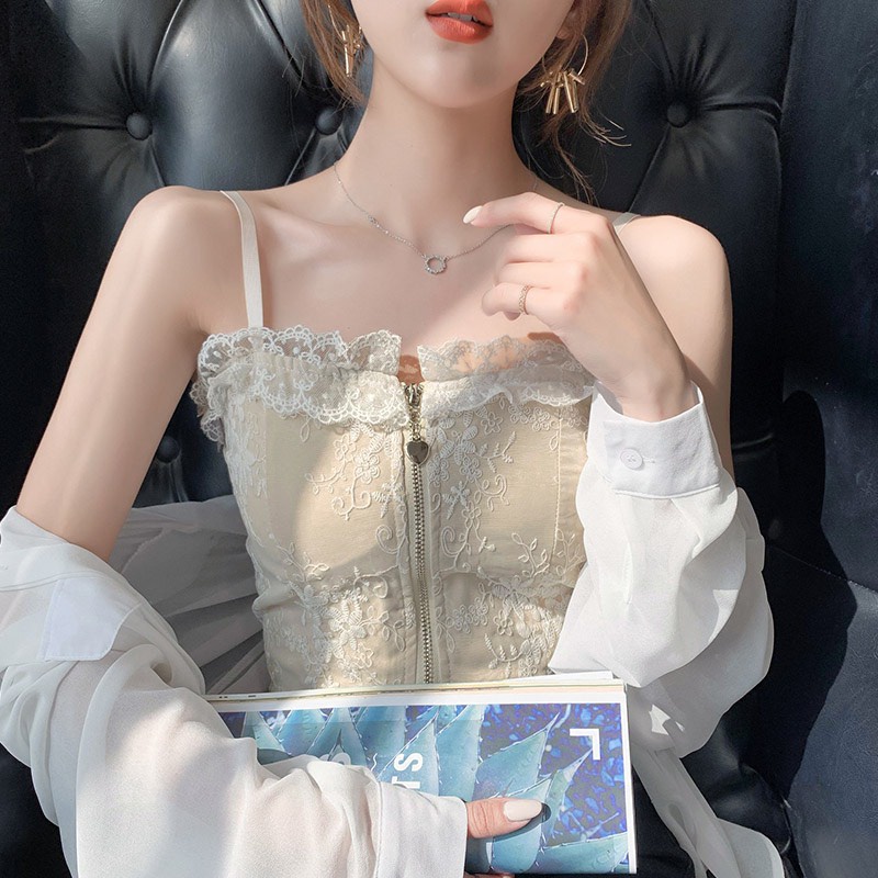 Áo Bra Thêu Ren Hoa, Kéo Khoá Trước Ngực Viền Bèo Siêu Xinh Mã B4