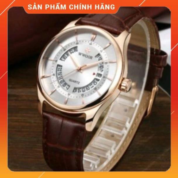 Hot!!! Đồng hồ nam Wwoor dây da mặt tròn có lịch độc đáo chống nước chính hãng Tony Watch 68 giá re