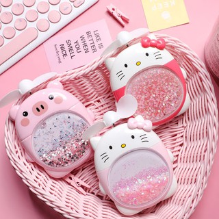Quạt Cầm Tay Hình Thú Siêu Dễ Thương, Quạt Mini 2in1 Kiêm Quạt Mát Và Đèn Led Có Kim Tuyến