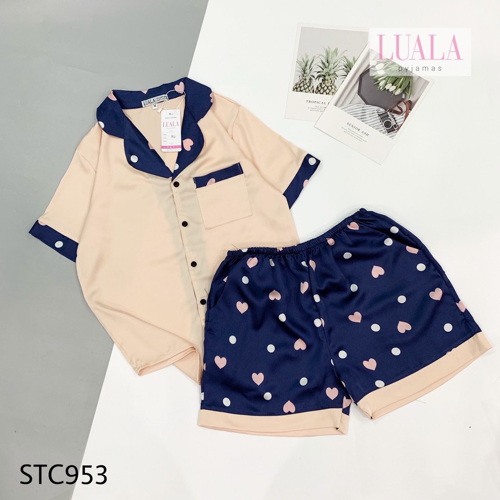 LUALA PYJAMAS - Đồ Mặc Nhà Lụa Satin Cao Cấp Cộc Đùi Tim Chấm
