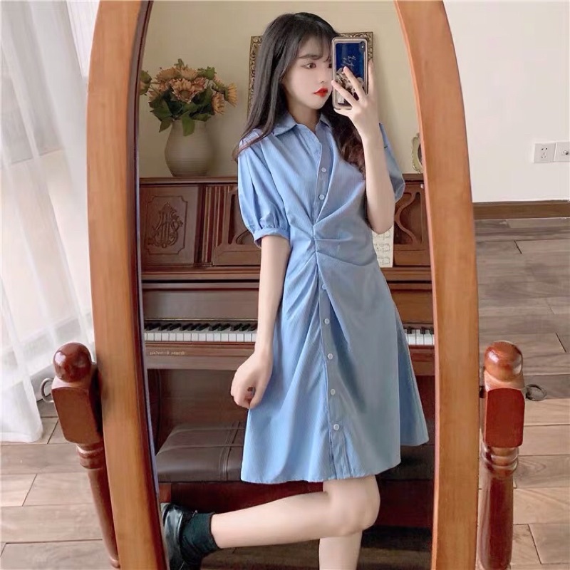 Đầm Sơ Mi Nhún Eo 3 Màu