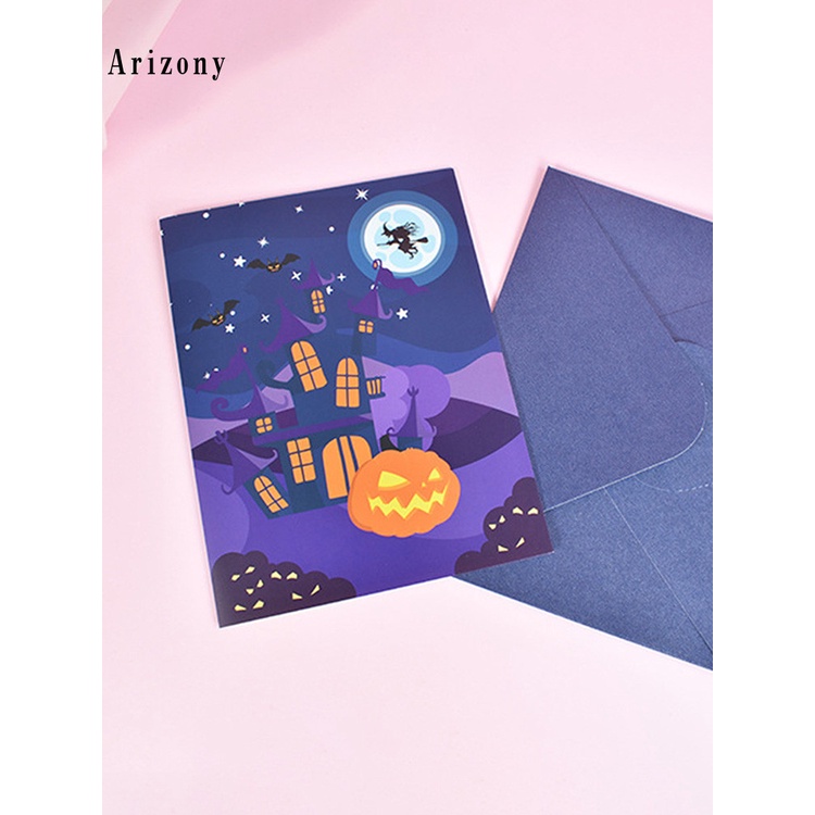 Thẻ bài màu sáng in họa tiết lâu đài vui nhộn trang trí nhà cửa dịp Halloween