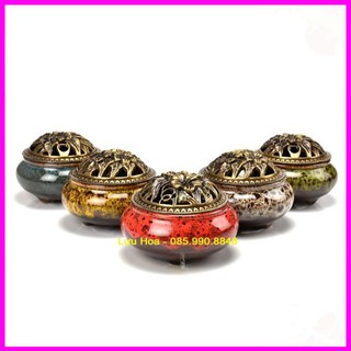 TẶNG TRẦM Lư xông trầm hương đỉnh đốt nhang gốm sứ cao cấp có khay đốt trầm - Tặng kèm nụ trầm