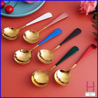 Thìa Ăn Cơm Bằng Inox Mạ Vàng Cán Dài Nhiều Mầu { H }