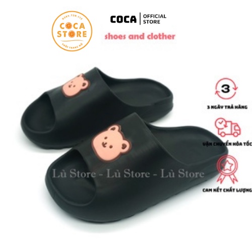 Dép đi trong nhà [Coca Store] Dép quai ngang hình gấu dễ thương, 3 màu hồng, đen, kem, size từ 36-40