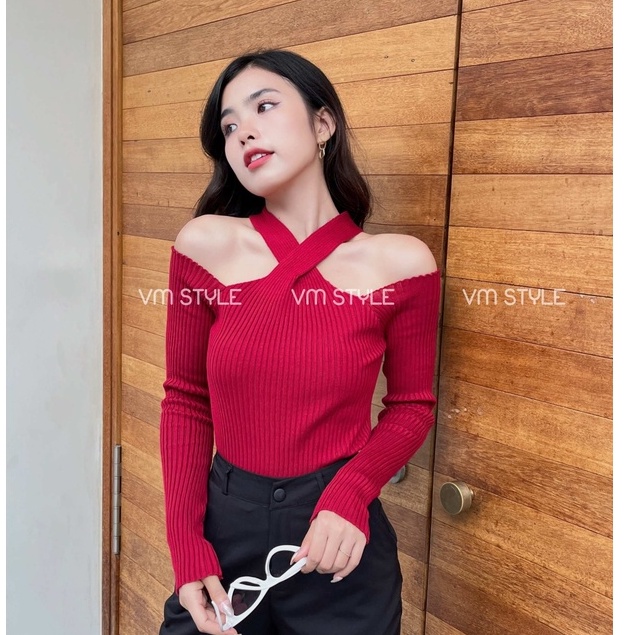 Áo len tay dài cổ chéo hở vai thời trang nữ ulzzang Hàn Quốc Fmstyle Saigon 21ALU12N162102 | BigBuy360 - bigbuy360.vn