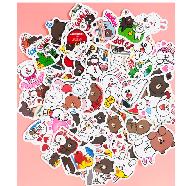 Sét 30-50 Sticker gấu line gấu brow  and cony ép lụa đề can