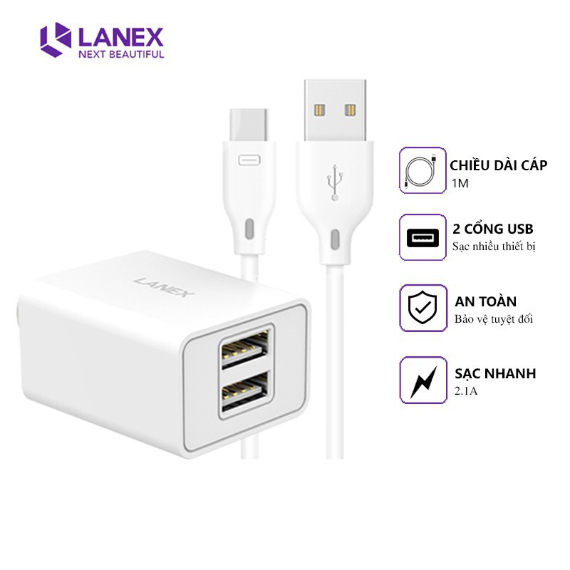 Bộ sạc nhanh LANEX LCK-06CL Lightning/ LCK-06CC Type-C Chuẩn QI 18W hàng chính hãng bảo hành 12 tháng 1 đổi 1