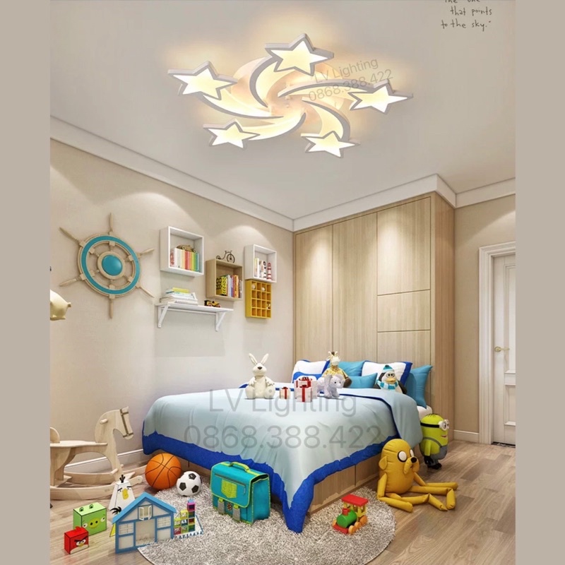 Đèn ốp trần trang trí phòng khách - phòng ngủ hình sao băng 5 cánh và 12 cánh