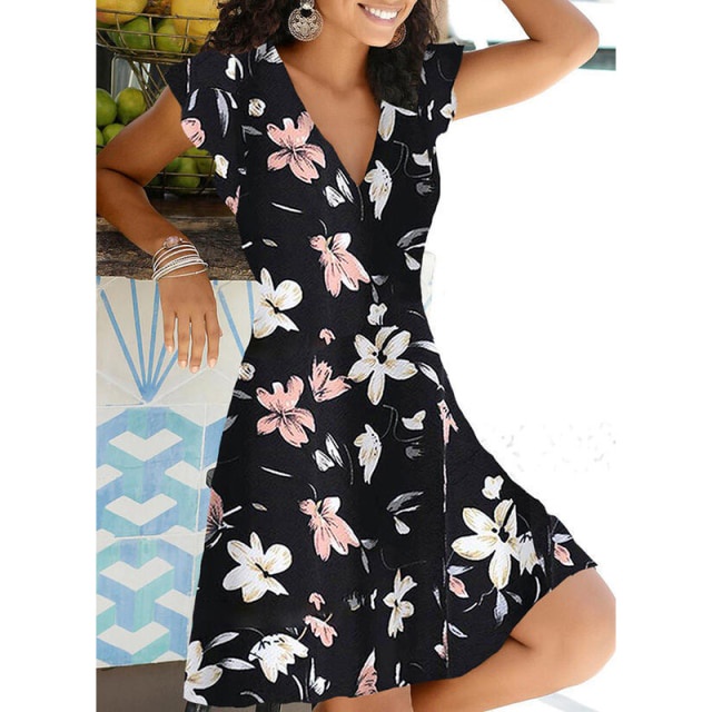 Đầm chữ A không tay cổ chữ V dáng rộng in họa tiết hoa phong cách vintage thời trang mùa hè mới cho nữ 2021