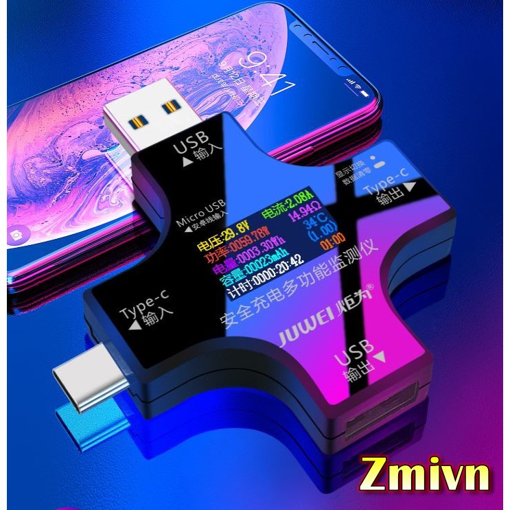 [Hỗ trợ Bluetooth] USB Tester J7-C Cổng TYPE C, Màn Hình Màu TFT, đo dòng và áp sạc - J7C