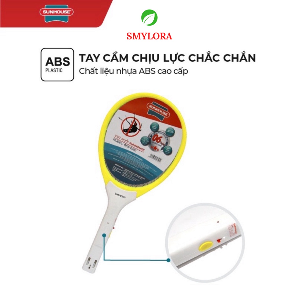 Vợt Muỗi Sunhouse SHE-E200 Màu Vàng Cao Cấp, Tiện Dụng,Hàng Công Ty Bảo Hành 12 Tháng