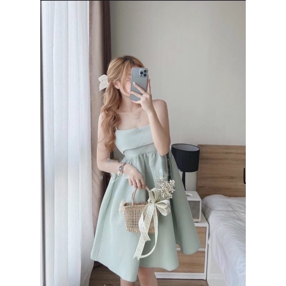Đầm xoè hai dây babydoll nơ lưng hot hit có nhiều màu chất xốp thái cao cấp
