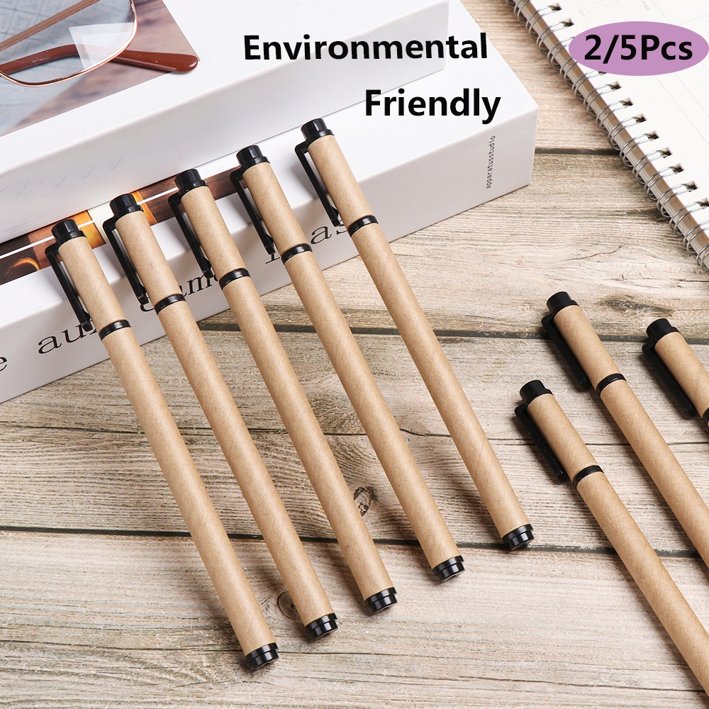 KRNY 2/5pcs Office Writing Tool Green ECO Friendly Stationery Neutral Pen Kraft Paper Pen