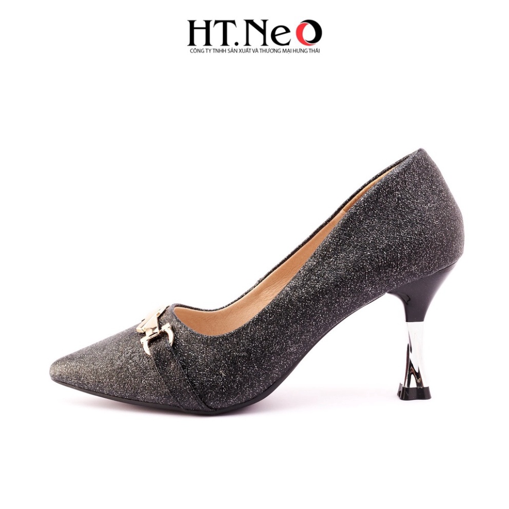 Giày nữ cao gót - giày nữ HT.NEO Thiết kế phủ lớp óng ánh sang trọng, đính khuy kim loại gót cao 5cm CS226