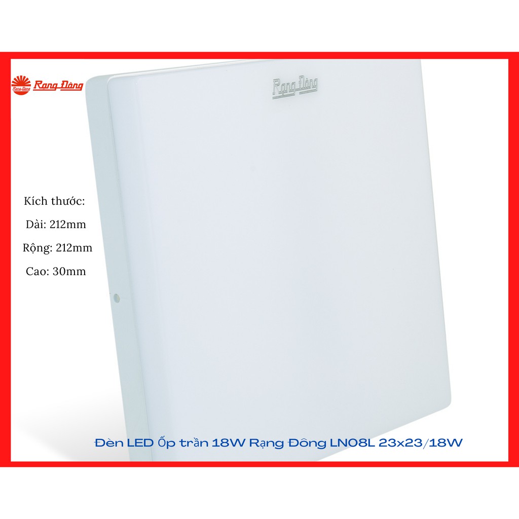 Bóng đèn LED vuông ốp trần viền dày 18W Rạng Đông LN08L 23x23/18W