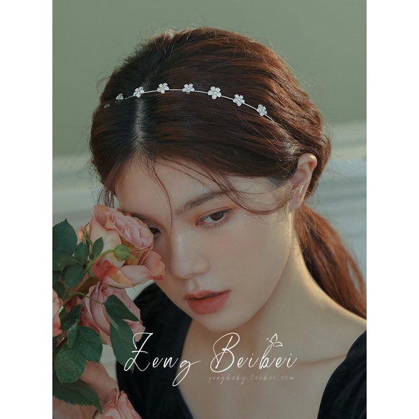 Cài tóc đính đá hình bông, băng đô cài tóc dễ thương