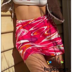 Chân Váy Chữ A Y2K Lưng Cao Dáng Ngắn In Họa Tiết Hình Học Thời Trang Cho Nữ Linglongxi2