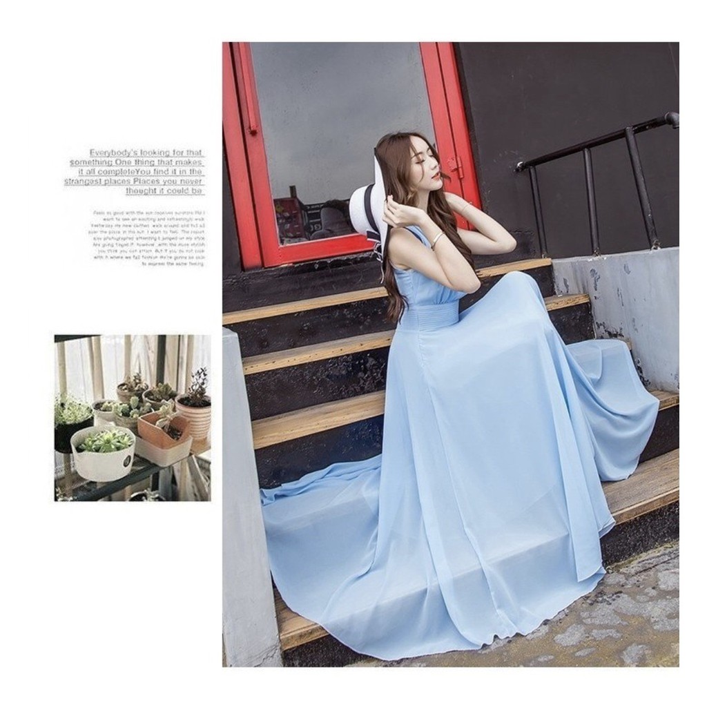 Váy maxi trắng đi biển dự tiệc cực xinh xắn( xanh, đen, trắng) | BigBuy360 - bigbuy360.vn