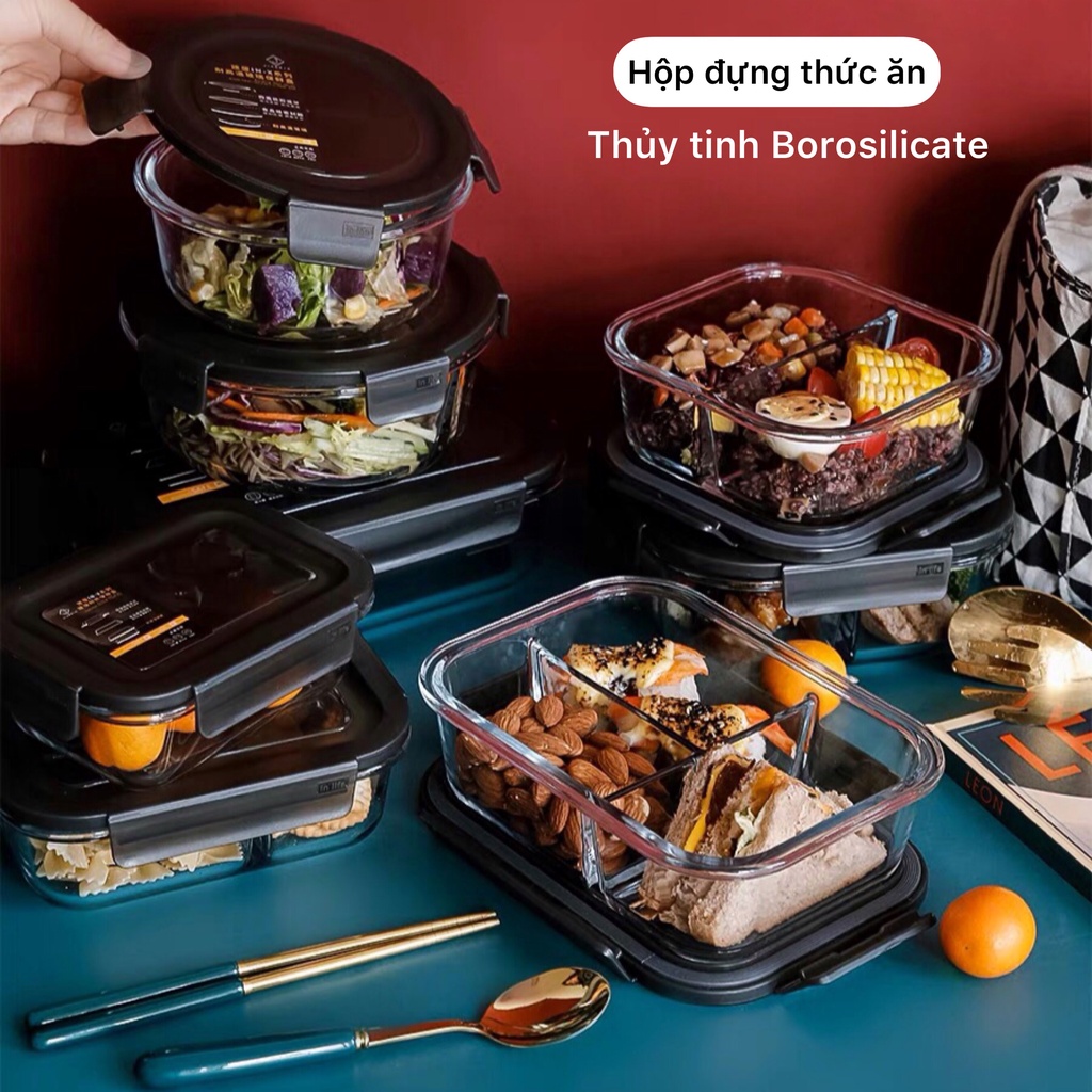 JIANXIA Hộp thủy tinh đựng thực phẩm, thức ăn, cơm văn phòng, có thể cho vào lò vi sóng, tủ lạnh