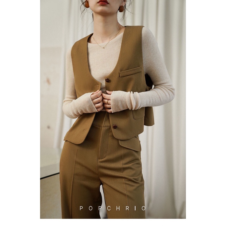 Áo Khoác vest Ngắn Cổ Chữ v Màu Trơn Phong Cách retro Hàn Quốc Thời Trang Cho Nữ