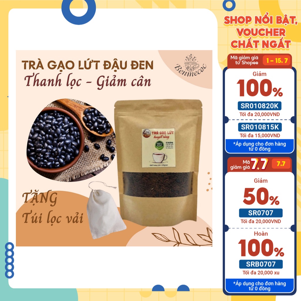 TẶNG TÚI LỌC VẢI - Trà gạo lứt đậu đen Bến Mễ Cốc, trà gạo lứt rang giảm cân và đẹp da