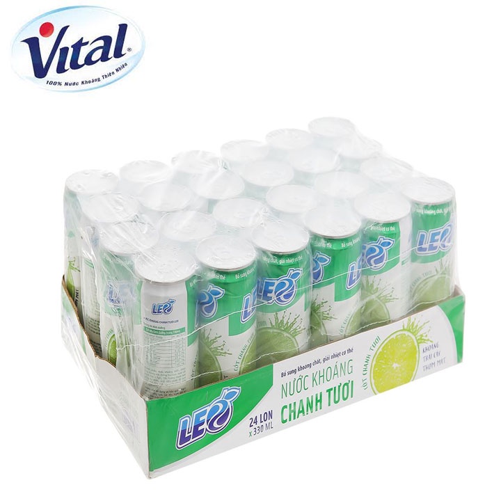 [ Freeship HCM ] - Thùng 24 Lon Nước Khoáng Có Ga Leo Vị Chanh Tưoi 330ml ( 24 x 330ml )