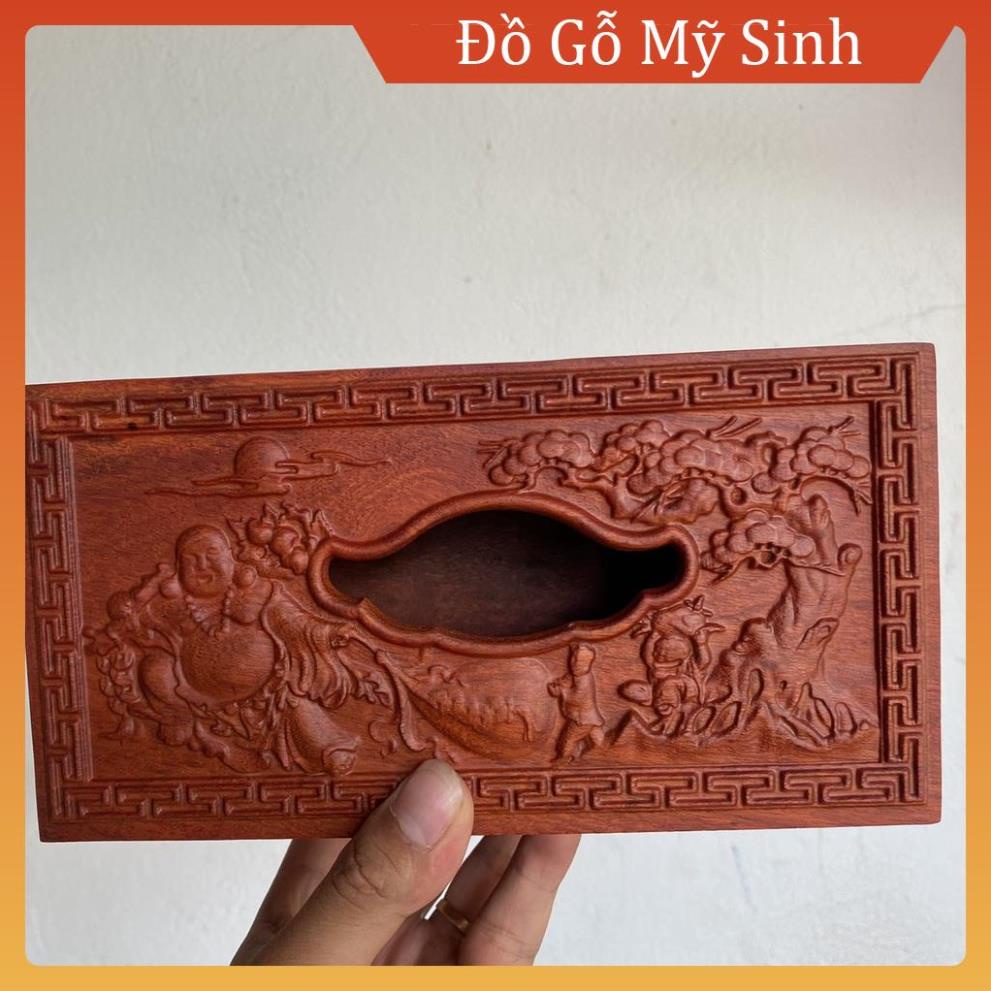 Hộp đựng giấy ăn khăn giấy khắc triện gỗ Hương Đỏ, Hàng mỹ nghệ mini để bàn để phòng ăn phòng khách