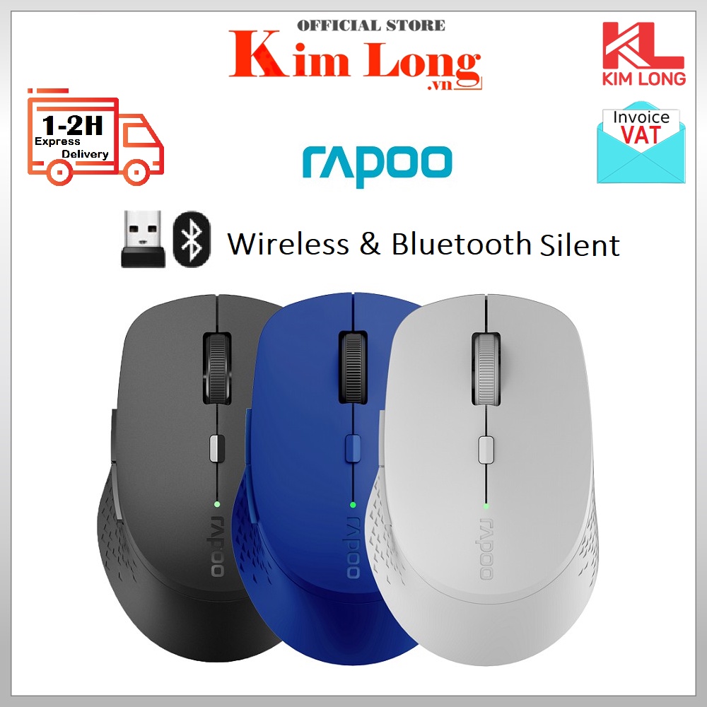 Chuột không dây Yên lặng Rapoo M300 Silent Đa kết nối (USB Receiver 2.4GHz, Bluetooth 3.0, 4.0)