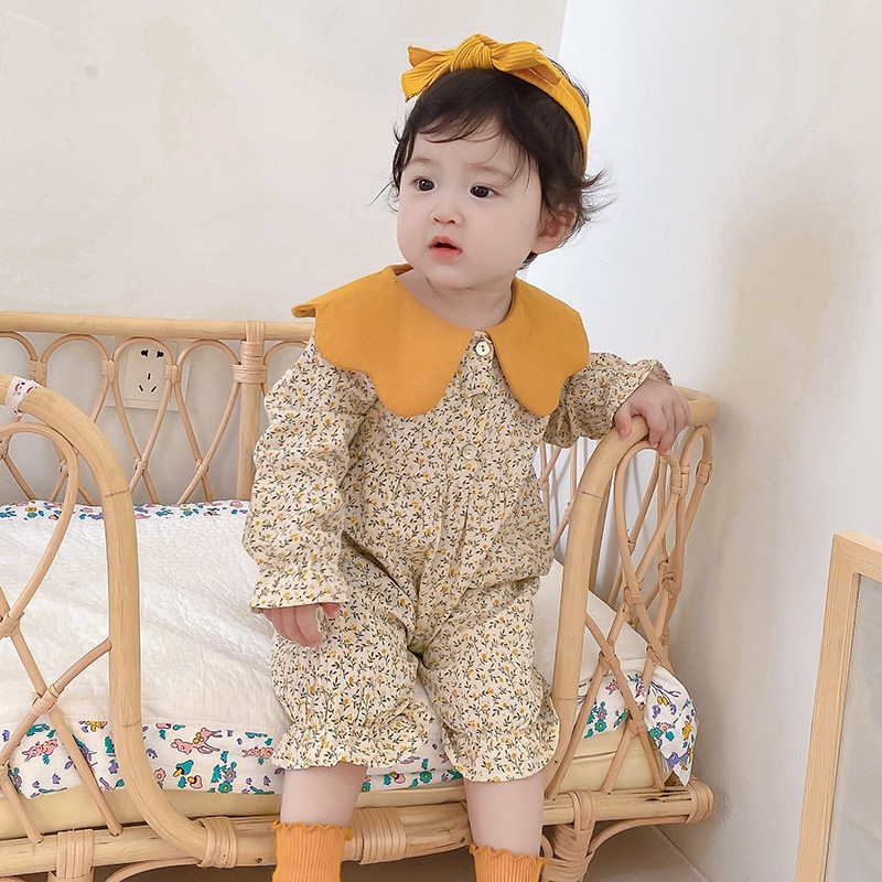 Áo Liền Quần Cổ Búp Bê In Hoa Cho Bé Gái Sơ Sinh Từ 0-24 Tháng Tuổi