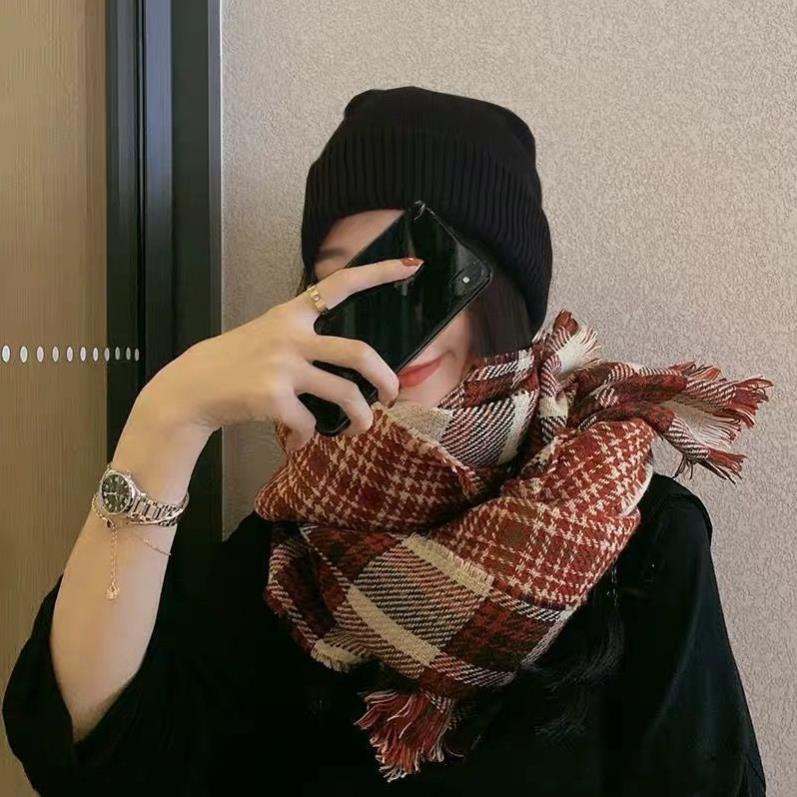 Khăn quàng cổ nữ chất liệu len dạ kẻ caro, kẻ 2 mặt, khăn choàng cổ phong cách vintage Tom House