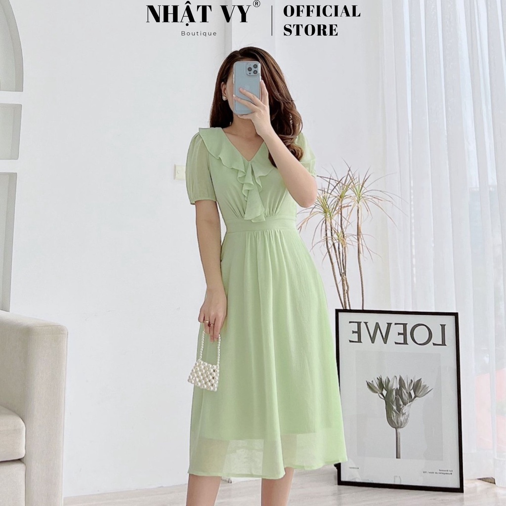 Đầm dự tiệc maxi Nhật Vy tay ngắn cổ tim phối bèo dáng xoè chất voan ánh kim phù hợp đi chơi dạo phố công sở - D2533