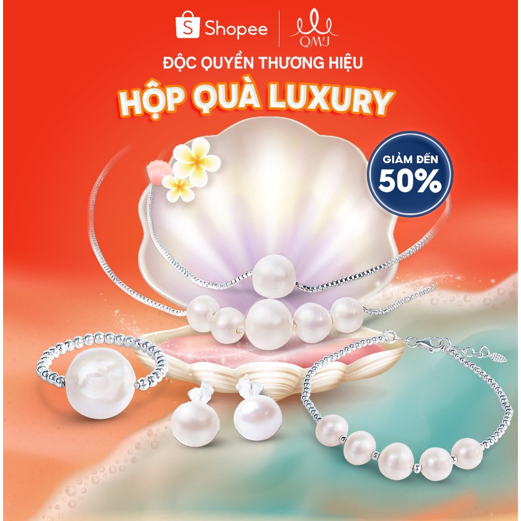 Hộp quà thương Hiệu QMJ LUXURY Mỹ nhân ngư - Combo 4 món sang trọng tặng hộp đựng quà cao cấp, ngọc trai nhân tạo Q544