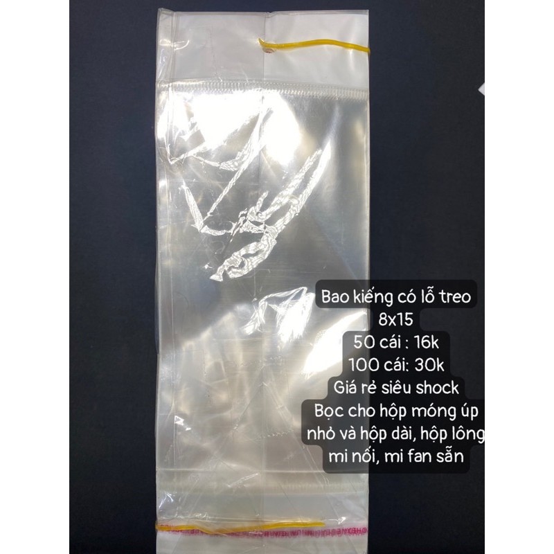 Bao kiếng/ Túi nilon  có lỗ treo hàng Nail và lông mi nối, hộp móng úp